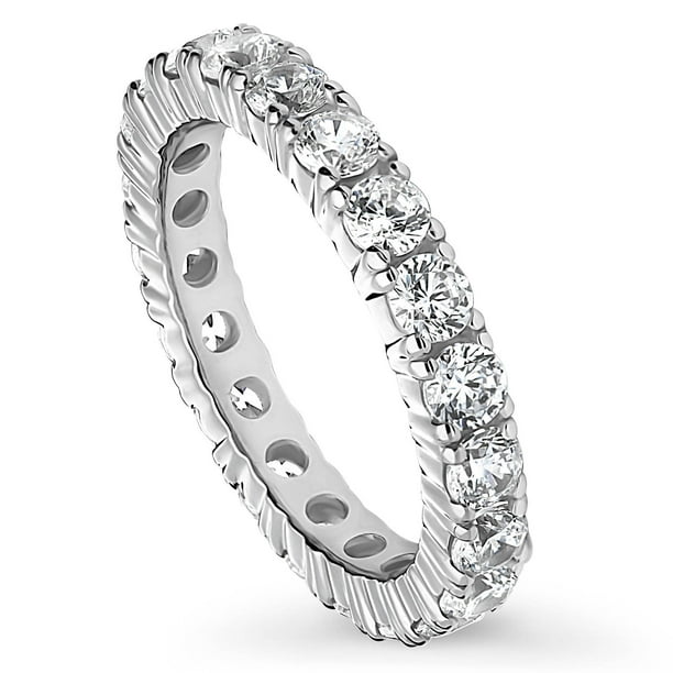 BERRICLE Rhodium Plated Sterling Silver Cubic Zirconia CZ Bubble Anniversary Wedding Eternity Band Ring